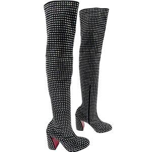 Christian Louboutin Jane Botta Alta Strass Boom Over the Knee Crystal Boot EU 37